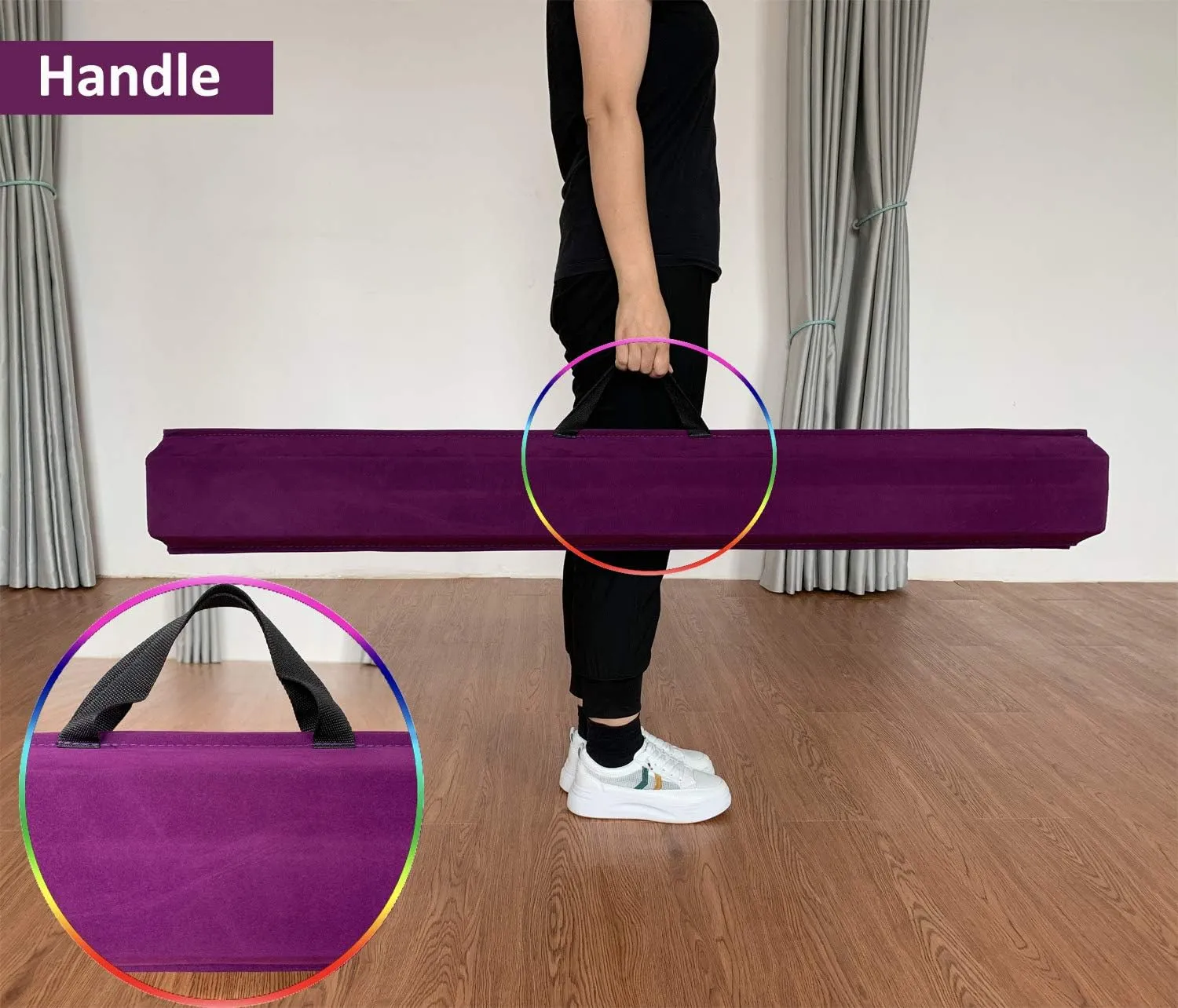 6 FT / 8 FT / 9 FT Folding Gymnastics Beam Foam Balance Floor Beam - Extra Firm - Suede Cover - Anti Slip Bottom with Carry Bag for Kids/Adults Home Use