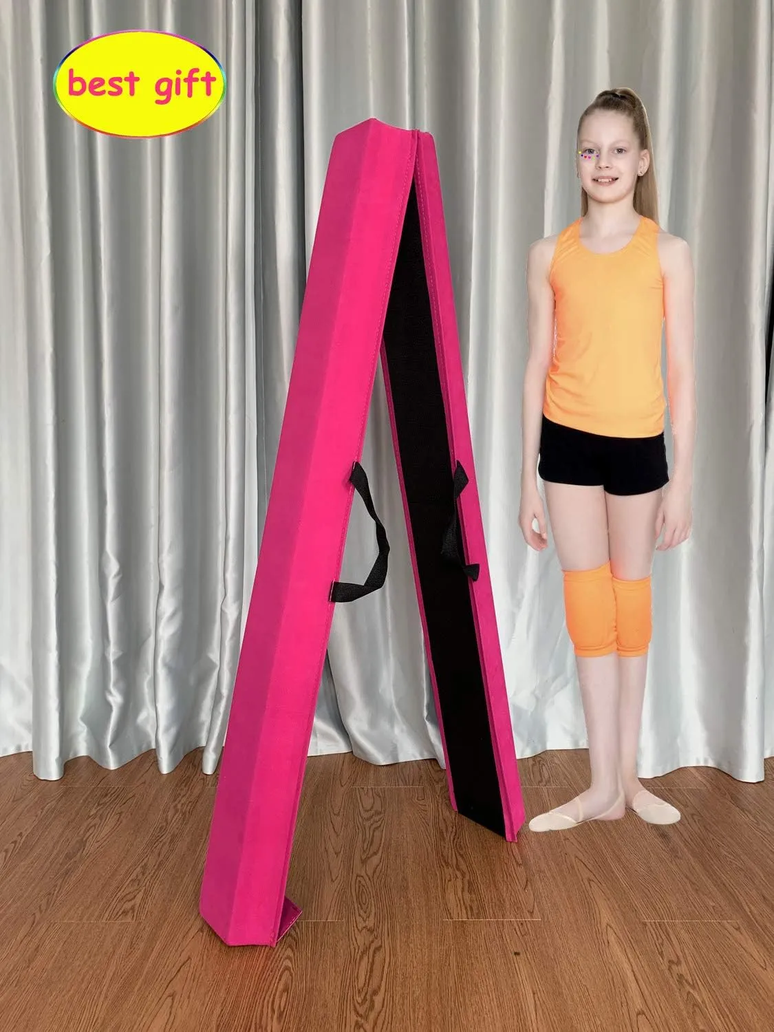 6 FT / 8 FT / 9 FT Folding Gymnastics Beam Foam Balance Floor Beam - Extra Firm - Suede Cover - Anti Slip Bottom with Carry Bag for Kids/Adults Home Use