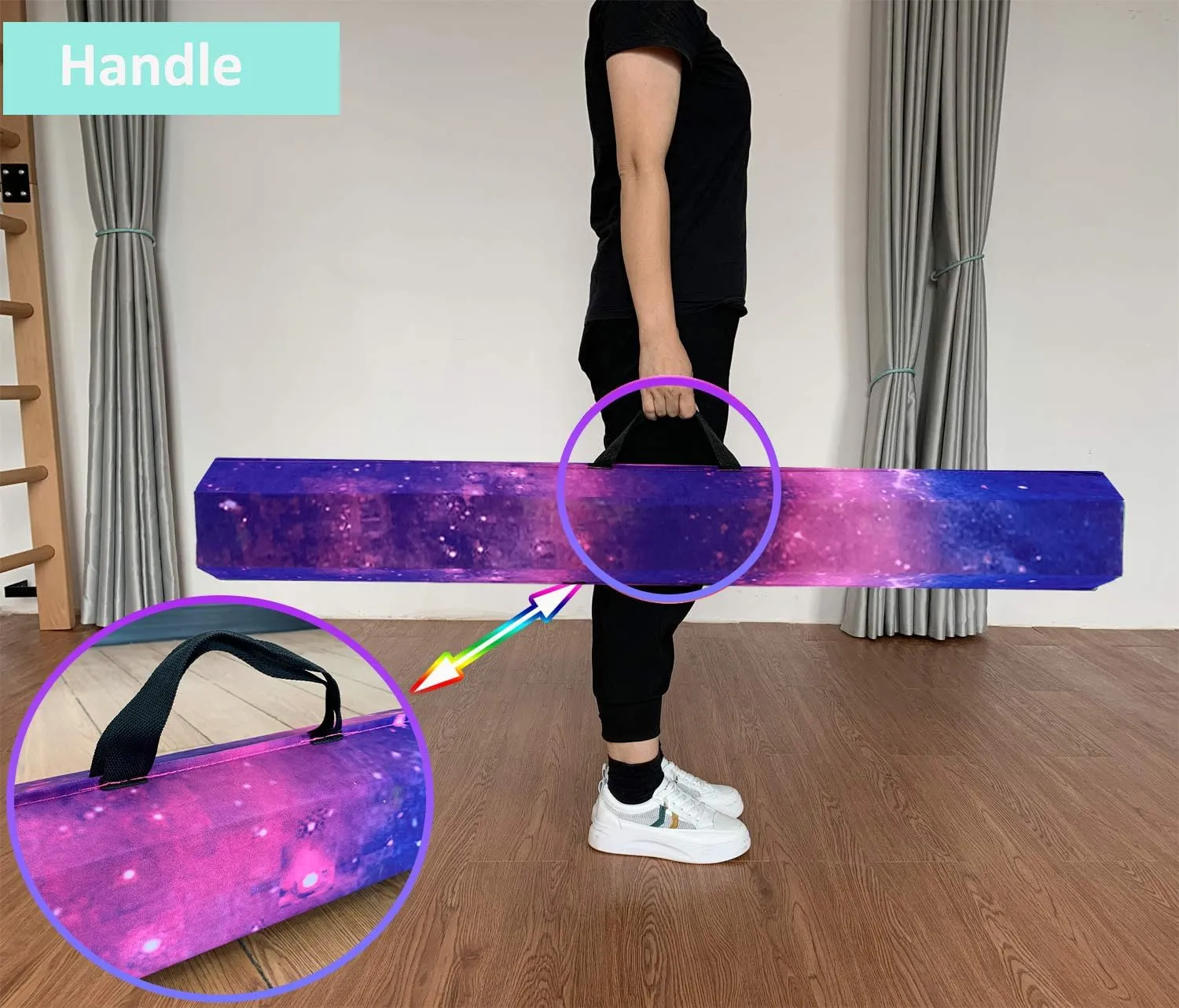 6 FT / 8 FT / 9 FT Folding Gymnastics Beam Foam Balance Floor Beam - Extra Firm - Suede Cover - Anti Slip Bottom with Carry Bag for Kids/Adults Home Use