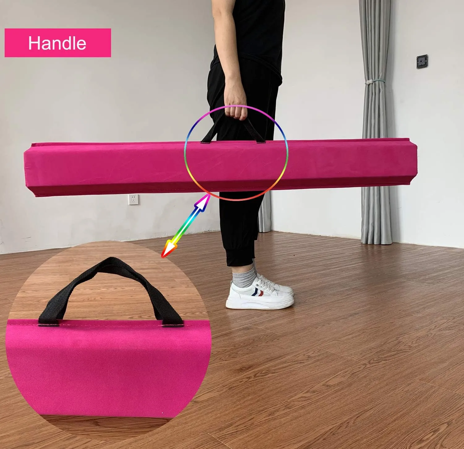 6 FT / 8 FT / 9 FT Folding Gymnastics Beam Foam Balance Floor Beam - Extra Firm - Suede Cover - Anti Slip Bottom with Carry Bag for Kids/Adults Home Use