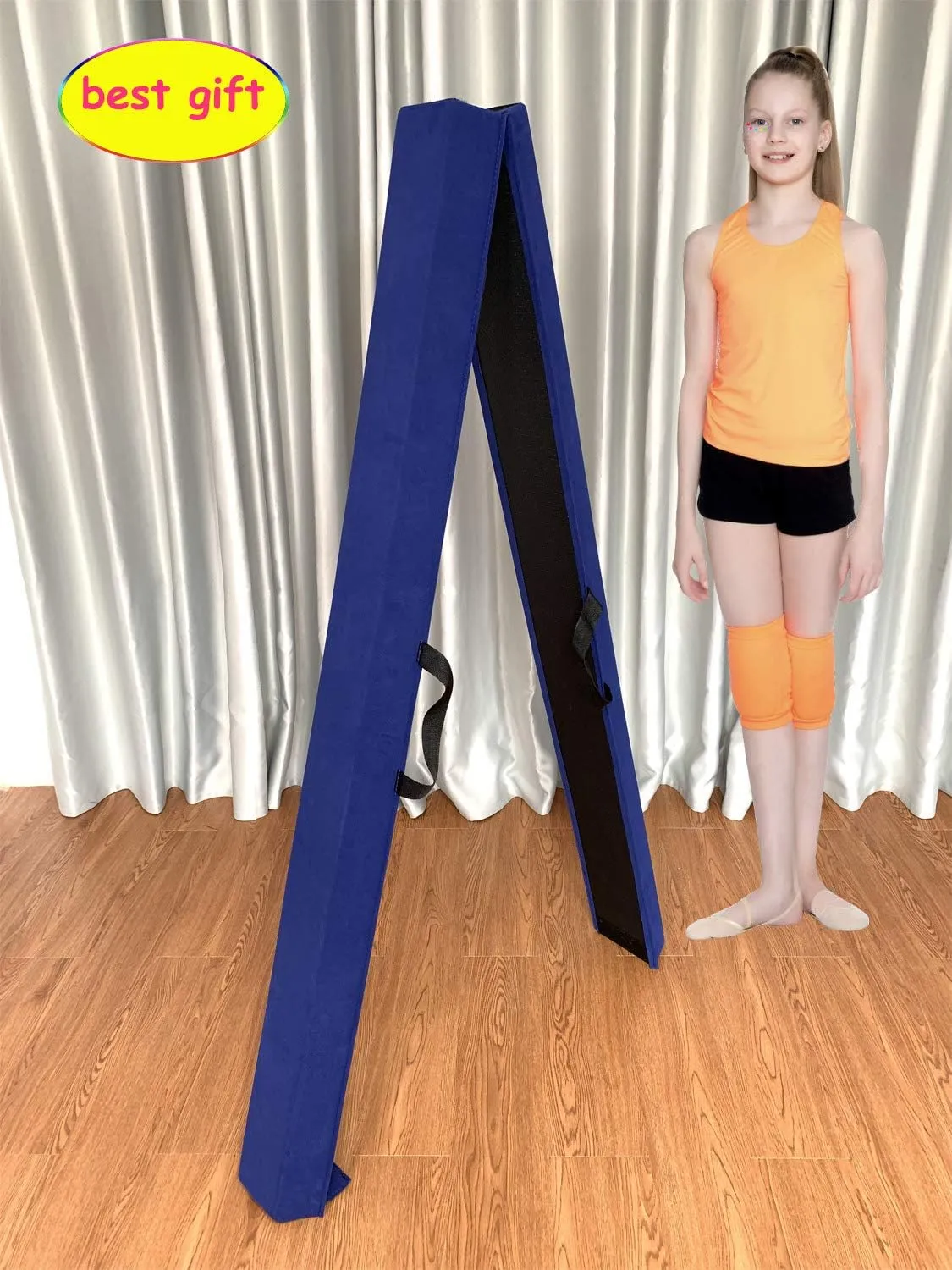 6 FT / 8 FT / 9 FT Folding Gymnastics Beam Foam Balance Floor Beam - Extra Firm - Suede Cover - Anti Slip Bottom with Carry Bag for Kids/Adults Home Use