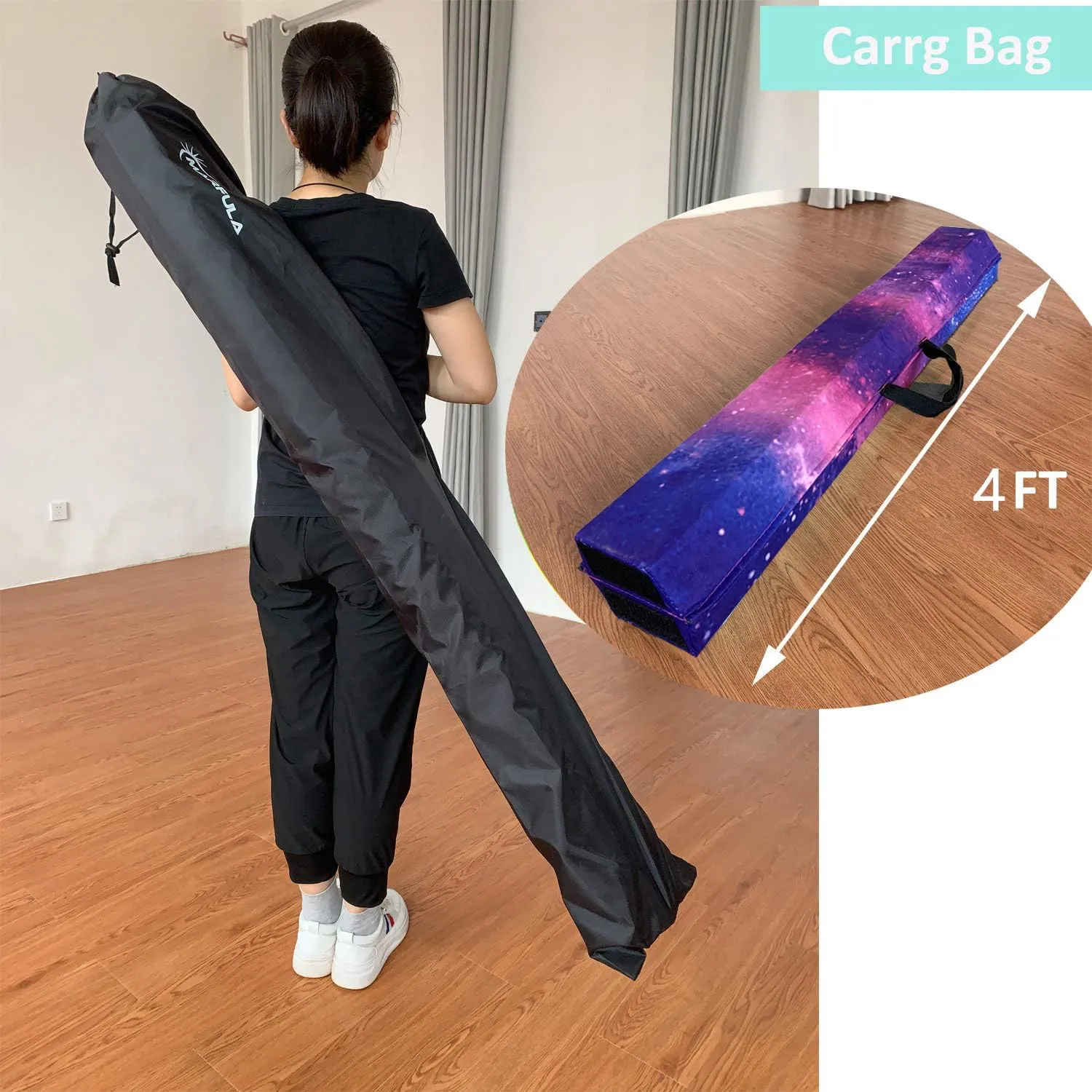 6 FT / 8 FT / 9 FT Folding Gymnastics Beam Foam Balance Floor Beam - Extra Firm - Suede Cover - Anti Slip Bottom with Carry Bag for Kids/Adults Home Use