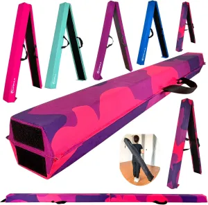 6 FT / 8 FT / 9 FT Folding Gymnastics Beam Foam Balance Floor Beam - Extra Firm - Suede Cover - Anti Slip Bottom with Carry Bag for Kids/Adults Home Use
