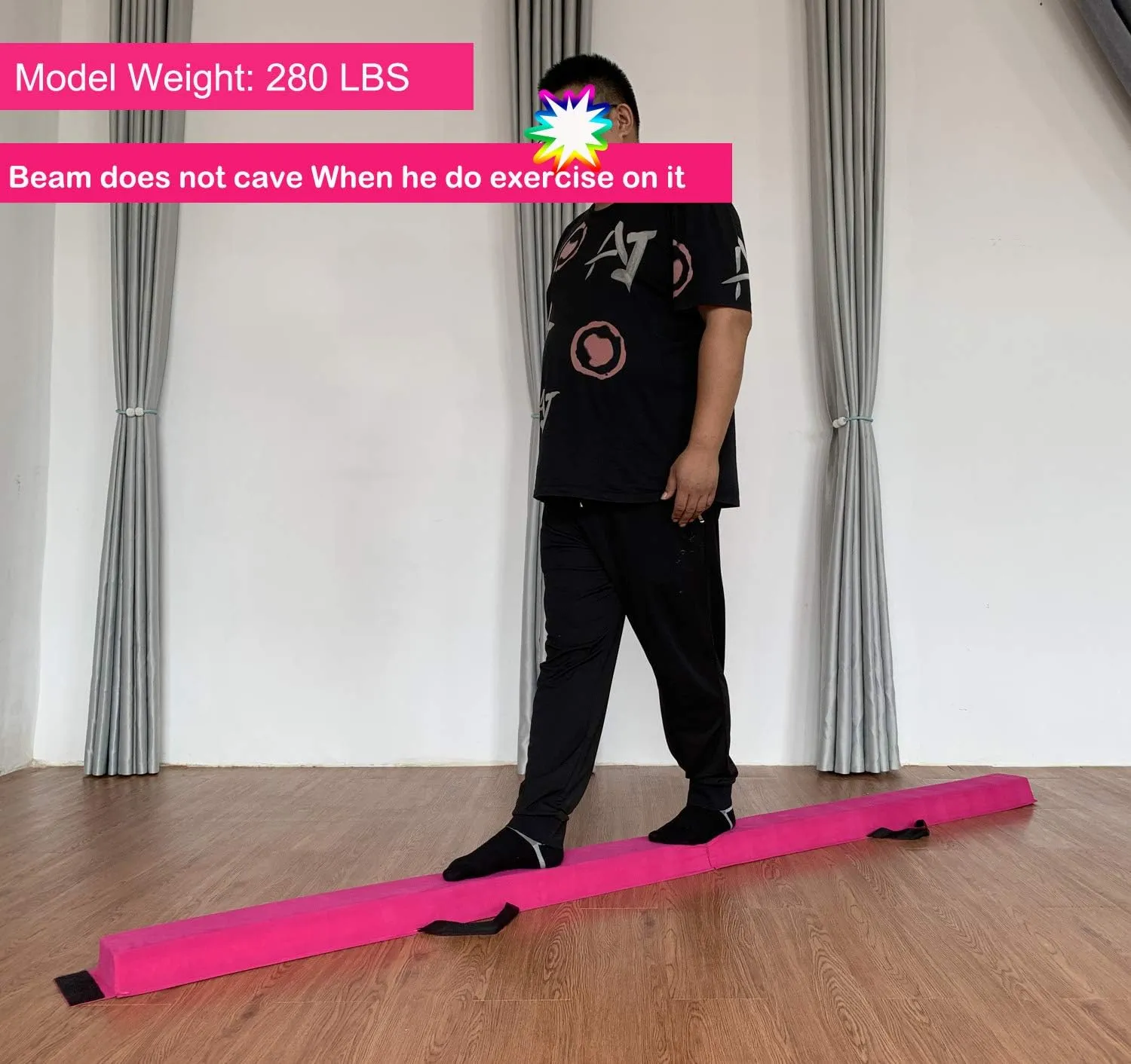 6 FT / 8 FT / 9 FT Folding Gymnastics Beam Foam Balance Floor Beam - Extra Firm - Suede Cover - Anti Slip Bottom with Carry Bag for Kids/Adults Home Use