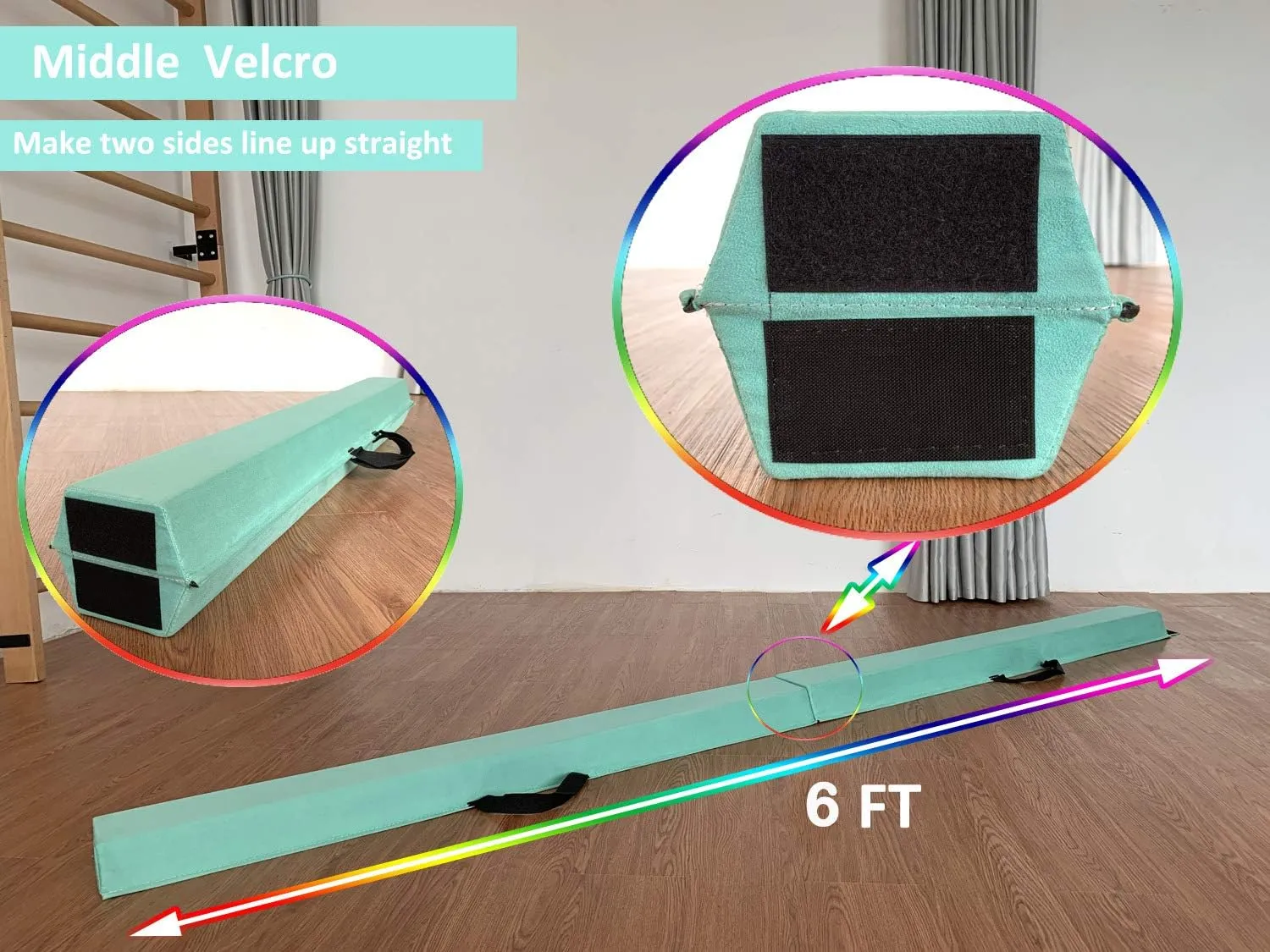 6 FT / 8 FT / 9 FT Folding Gymnastics Beam Foam Balance Floor Beam - Extra Firm - Suede Cover - Anti Slip Bottom with Carry Bag for Kids/Adults Home Use