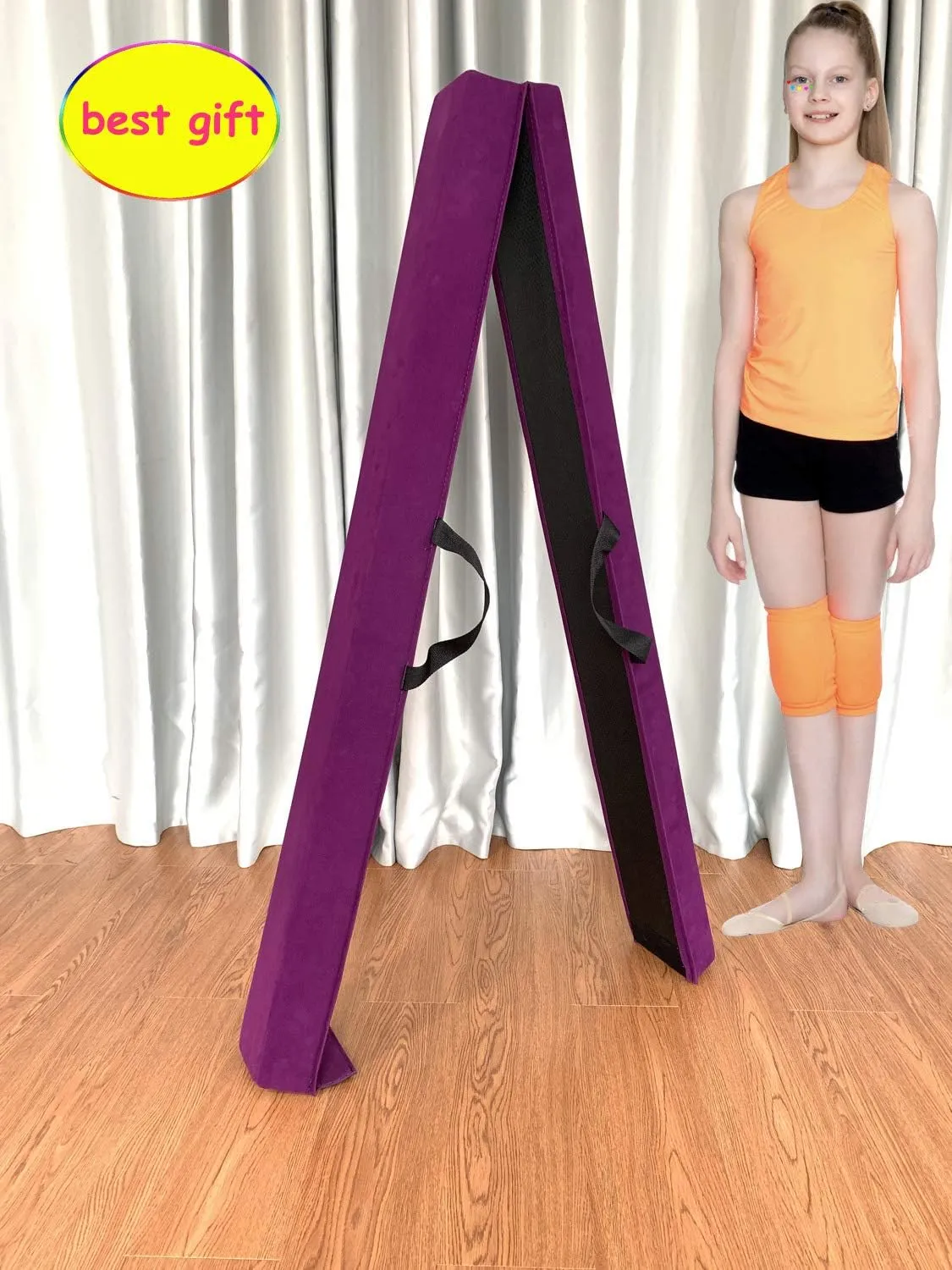 6 FT / 8 FT / 9 FT Folding Gymnastics Beam Foam Balance Floor Beam - Extra Firm - Suede Cover - Anti Slip Bottom with Carry Bag for Kids/Adults Home Use