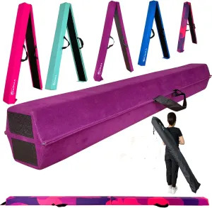 6 FT / 8 FT / 9 FT Folding Gymnastics Beam Foam Balance Floor Beam - Extra Firm - Suede Cover - Anti Slip Bottom with Carry Bag for Kids/Adults Home Use