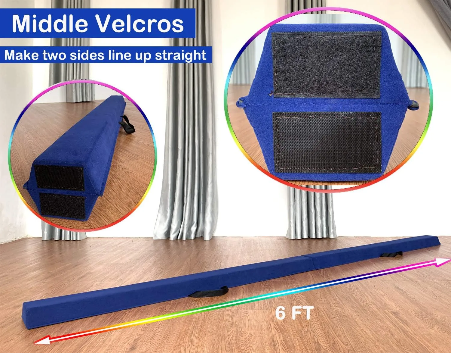 6 FT / 8 FT / 9 FT Folding Gymnastics Beam Foam Balance Floor Beam - Extra Firm - Suede Cover - Anti Slip Bottom with Carry Bag for Kids/Adults Home Use