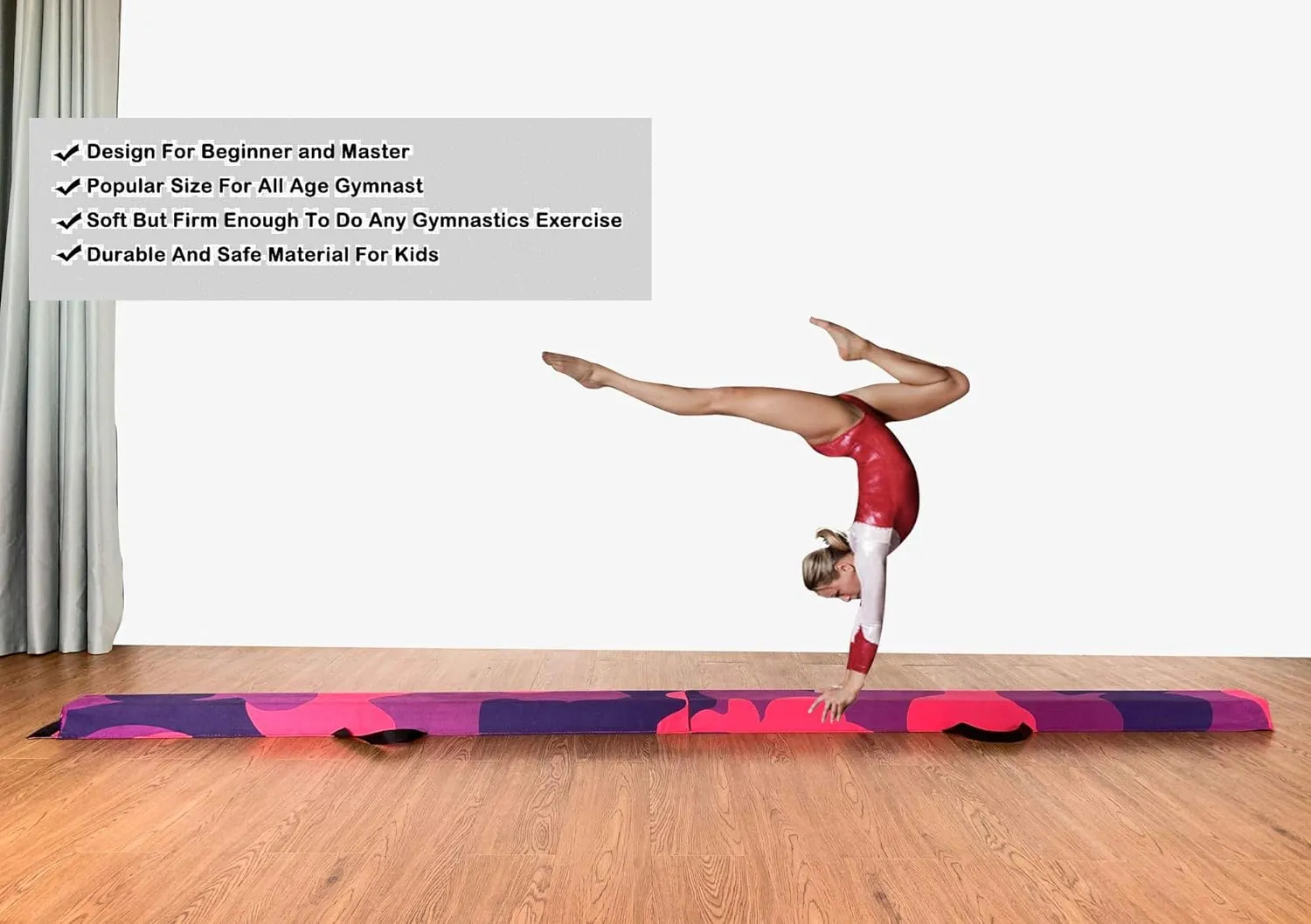 6 FT / 8 FT / 9 FT Folding Gymnastics Beam Foam Balance Floor Beam - Extra Firm - Suede Cover - Anti Slip Bottom with Carry Bag for Kids/Adults Home Use