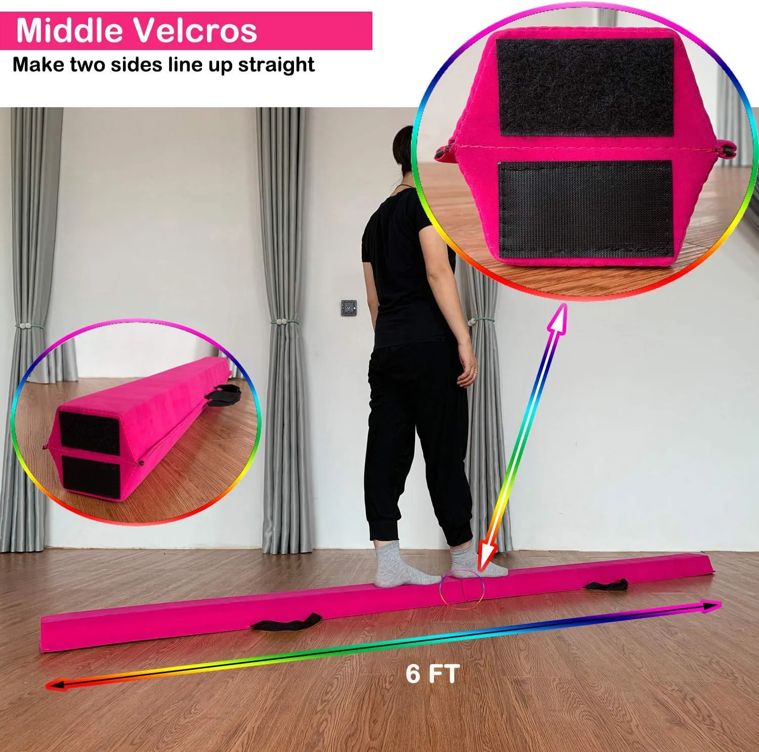 6 FT / 8 FT / 9 FT Folding Gymnastics Beam Foam Balance Floor Beam - Extra Firm - Suede Cover - Anti Slip Bottom with Carry Bag for Kids/Adults Home Use