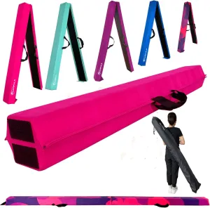 6 FT / 8 FT / 9 FT Folding Gymnastics Beam Foam Balance Floor Beam - Extra Firm - Suede Cover - Anti Slip Bottom with Carry Bag for Kids/Adults Home Use