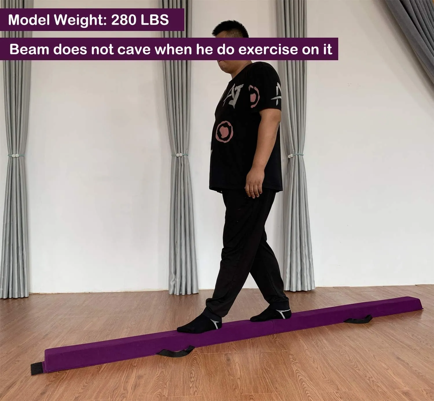 6 FT / 8 FT / 9 FT Folding Gymnastics Beam Foam Balance Floor Beam - Extra Firm - Suede Cover - Anti Slip Bottom with Carry Bag for Kids/Adults Home Use