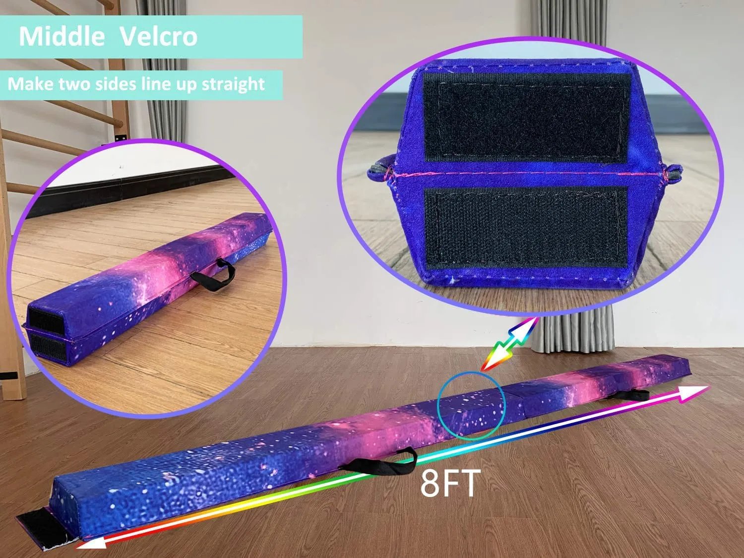 6 FT / 8 FT / 9 FT Folding Gymnastics Beam Foam Balance Floor Beam - Extra Firm - Suede Cover - Anti Slip Bottom with Carry Bag for Kids/Adults Home Use