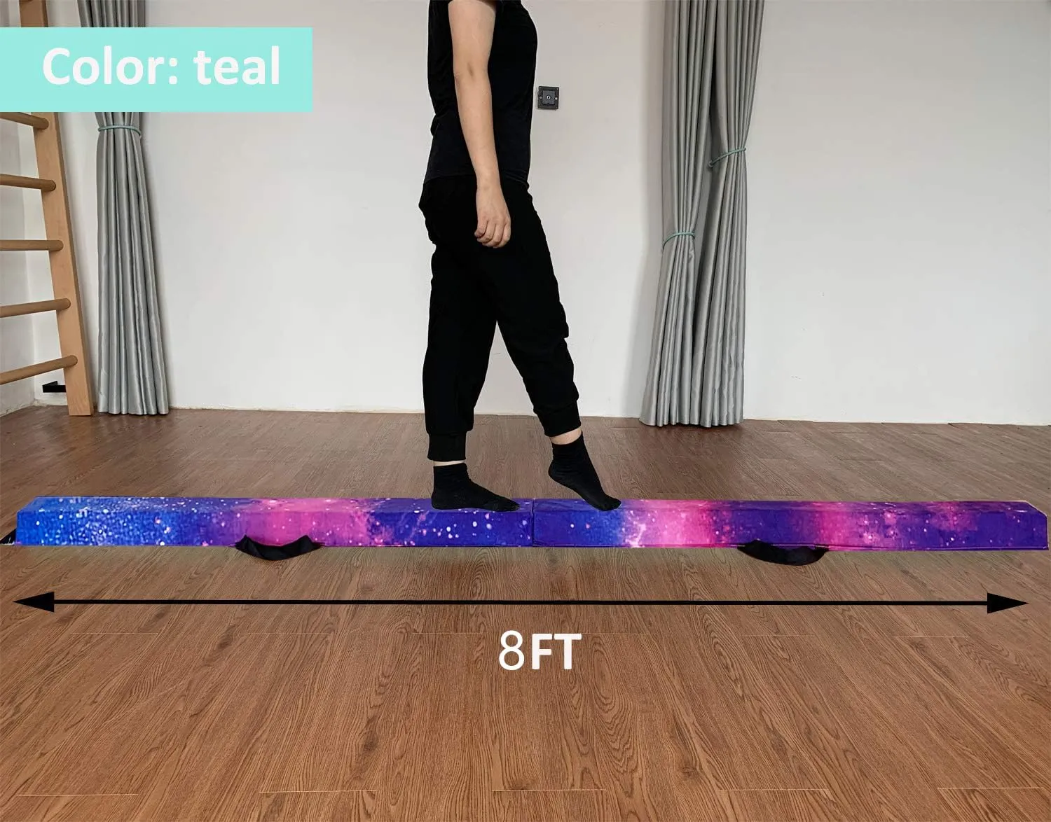6 FT / 8 FT / 9 FT Folding Gymnastics Beam Foam Balance Floor Beam - Extra Firm - Suede Cover - Anti Slip Bottom with Carry Bag for Kids/Adults Home Use