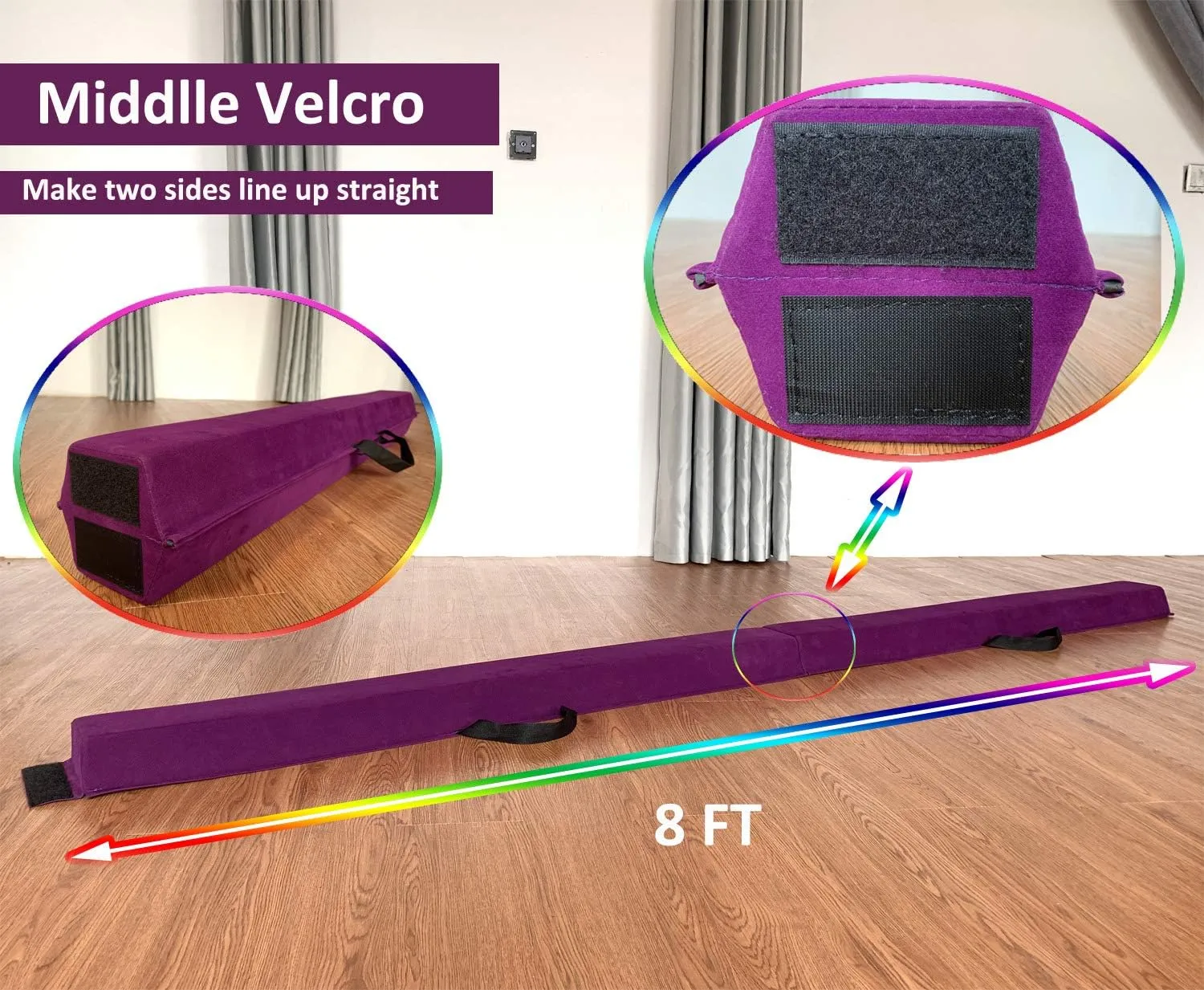6 FT / 8 FT / 9 FT Folding Gymnastics Beam Foam Balance Floor Beam - Extra Firm - Suede Cover - Anti Slip Bottom with Carry Bag for Kids/Adults Home Use