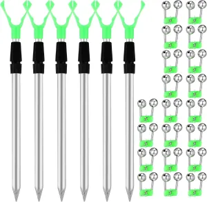 6 Pack 23. 6" Extendable Fishing Rod Holders for Bank Ground with 20 Copper Bells Catfish Surf Fishing Pole Holders for Bank, Bike, Ground, Catfish