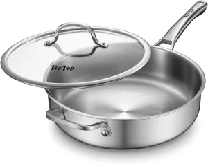 6-Quart Stainless Steel Saute Pan with Lid, 12-Inch Skillet, Dishwasher & Oven Safe, Works on All Cooktops