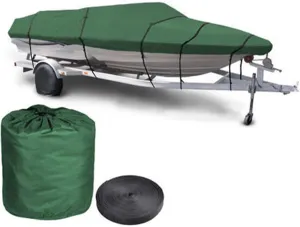 600D Heavy Duty Green Open Boat Cover Trailerable Runabout Waterproof dustproof Anti UV Fits V-Hull Marine Canvas Cover 11-22FT,S(Length420cm)