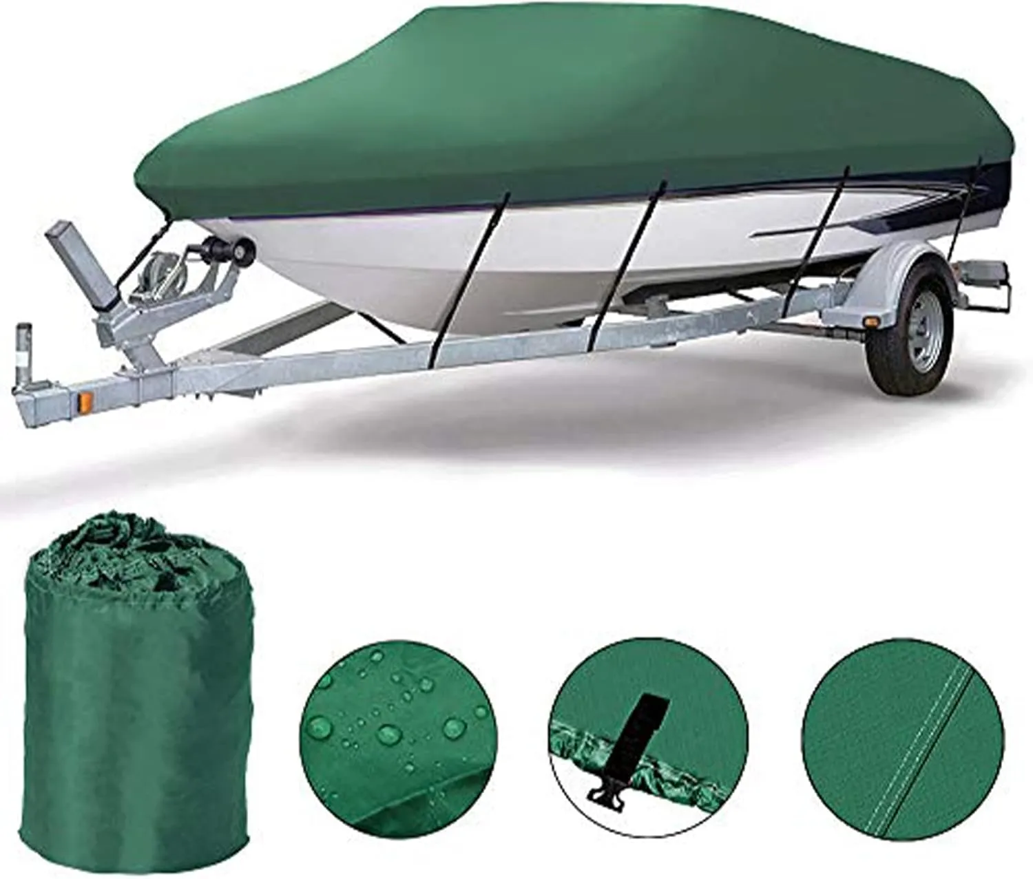 600D Heavy Duty Green Open Boat Cover Trailerable Runabout Waterproof dustproof Anti UV Fits V-Hull Marine Canvas Cover 11-22FT,S(Length420cm)