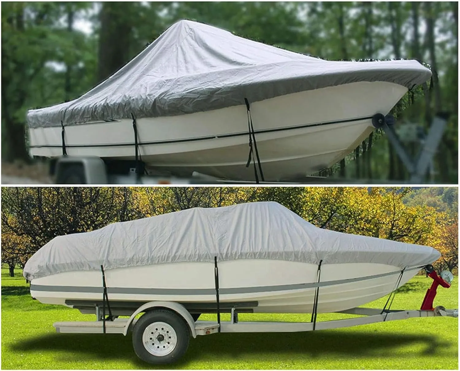 600D Marine Grade Boat Cover, Heavy Duty Polyester Waterproof UV Resistant, Durable and Tear Proof, for V-Hull, TRI-Hull, Runabout Boat, Pro-Style Bass Boats