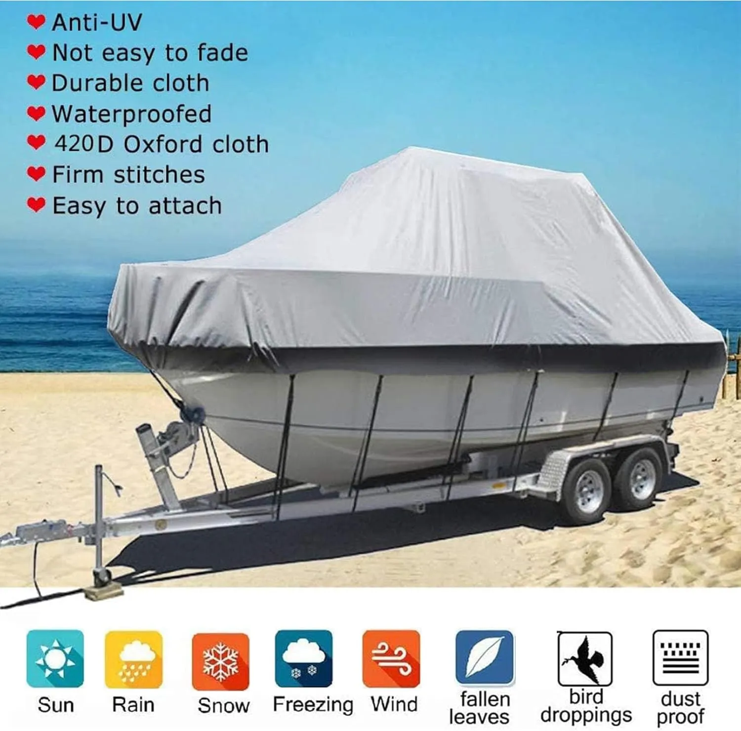 600D Marine Grade Boat Cover, Heavy Duty Polyester Waterproof UV Resistant, Durable and Tear Proof, for V-Hull, TRI-Hull, Runabout Boat, Pro-Style Bass Boats