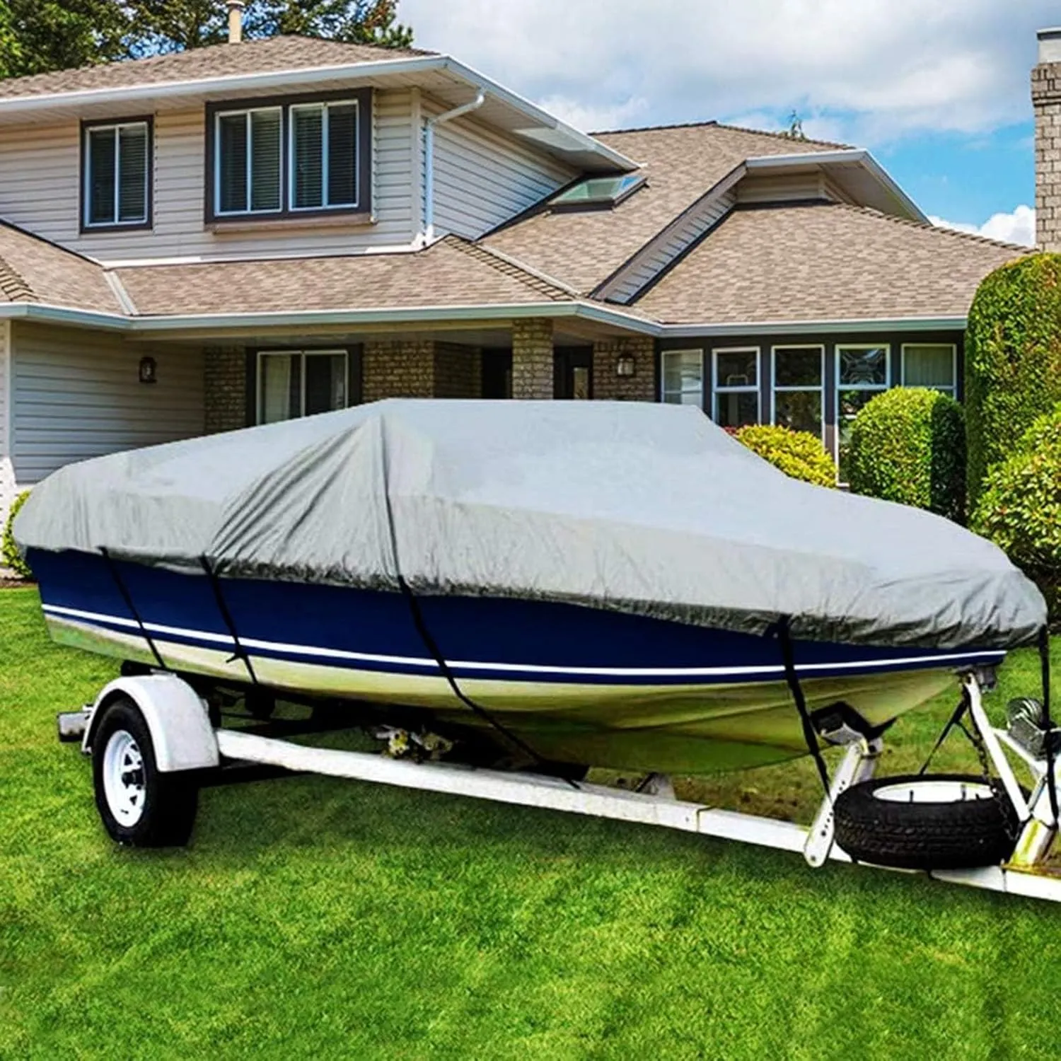 600D Marine Grade Boat Cover, Heavy Duty Polyester Waterproof UV Resistant, Durable and Tear Proof, for V-Hull, TRI-Hull, Runabout Boat, Pro-Style Bass Boats