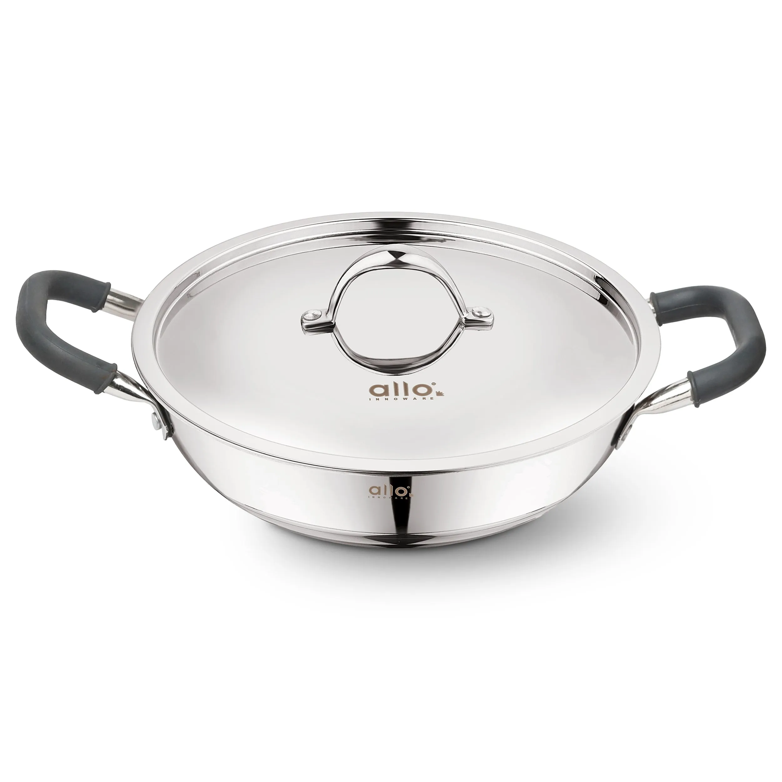 6.8L Allo CookSafe TriPly Kadhai | Stainless Steel | With Stainless Steel Lid | Induction Friendly | 32cm