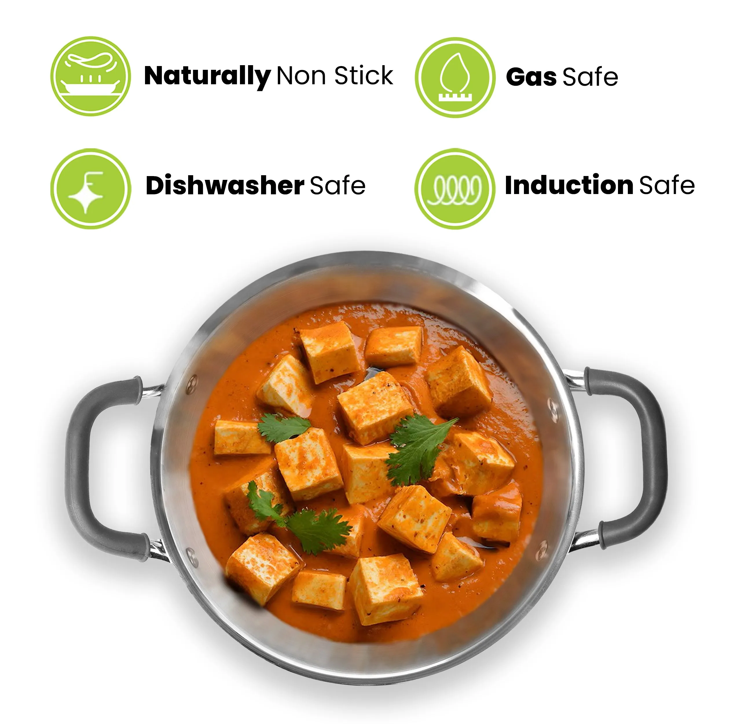 6.8L Allo CookSafe TriPly Kadhai | Stainless Steel | With Stainless Steel Lid | Induction Friendly | 32cm