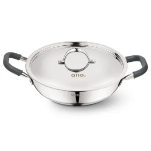 6.8L Allo CookSafe TriPly Kadhai | Stainless Steel | With Stainless Steel Lid | Induction Friendly | 32cm