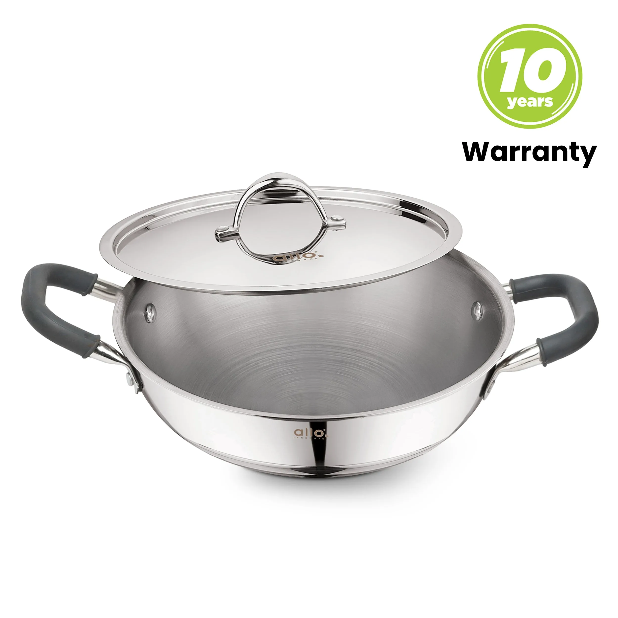 6.8L Allo CookSafe TriPly Kadhai | Stainless Steel | With Stainless Steel Lid | Induction Friendly | 32cm