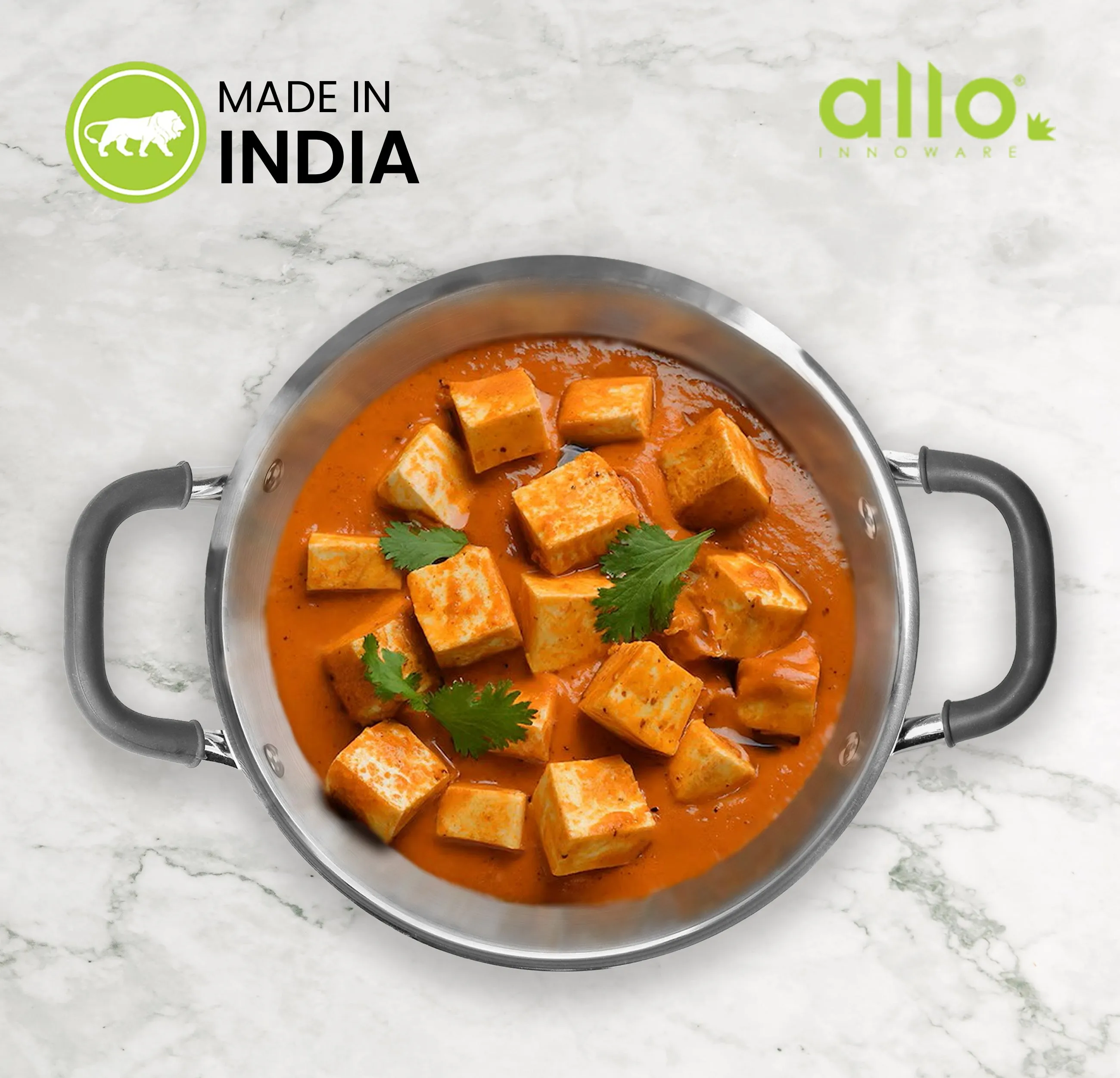 6.8L Allo CookSafe TriPly Kadhai | Stainless Steel | With Stainless Steel Lid | Induction Friendly | 32cm