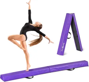 6FT/9FT Balance Beam Folding Gymnastics Beam Extra Firm Foam Anti-Slip Bottom Equipment for Floor Home Training, Kids, Adults
