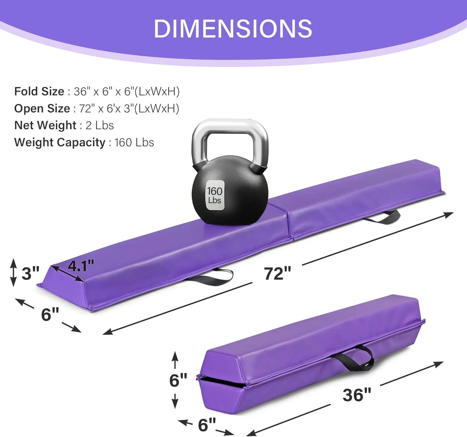 6FT/9FT Balance Beam Folding Gymnastics Beam Extra Firm Foam Anti-Slip Bottom Equipment for Floor Home Training, Kids, Adults