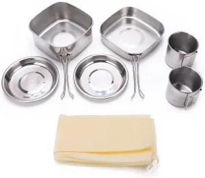 6Pcs Camping Cookware Set, Stainless Steel Material, Portable and, Corrosion, for Camp Cooking, Backpacking, Picnic, Includes Large Pot, Frying Pot,
