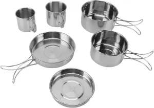 6PCS Portable Cookware Set, 304 Stainless Steel Lightweight Easy to Clean, Efficient Cooking Camping Hiking