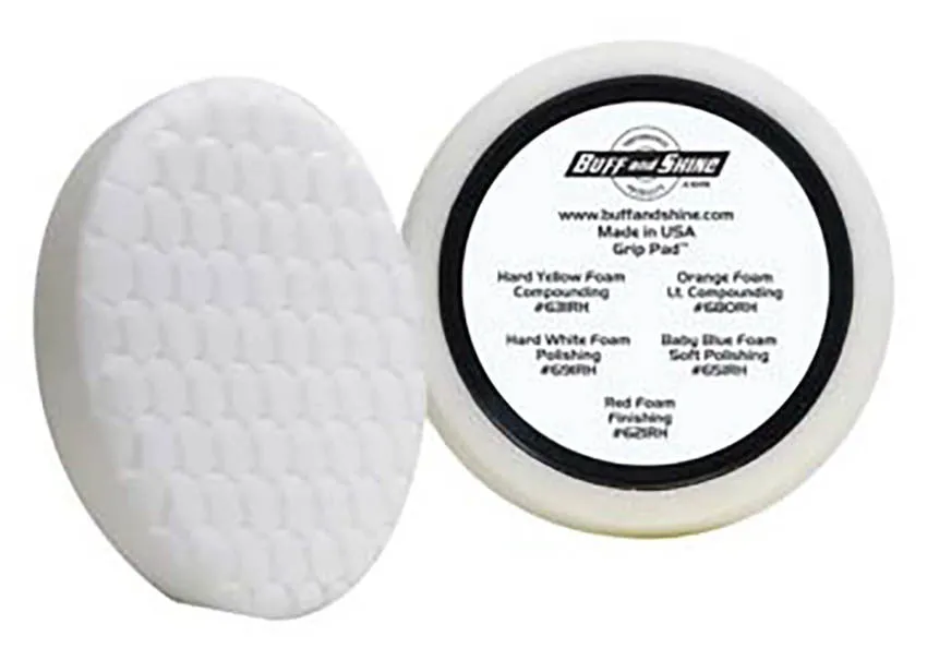 7.5" Euro White Polishing Hex Faced Foam Grip Pad™ with Center Ring Backing