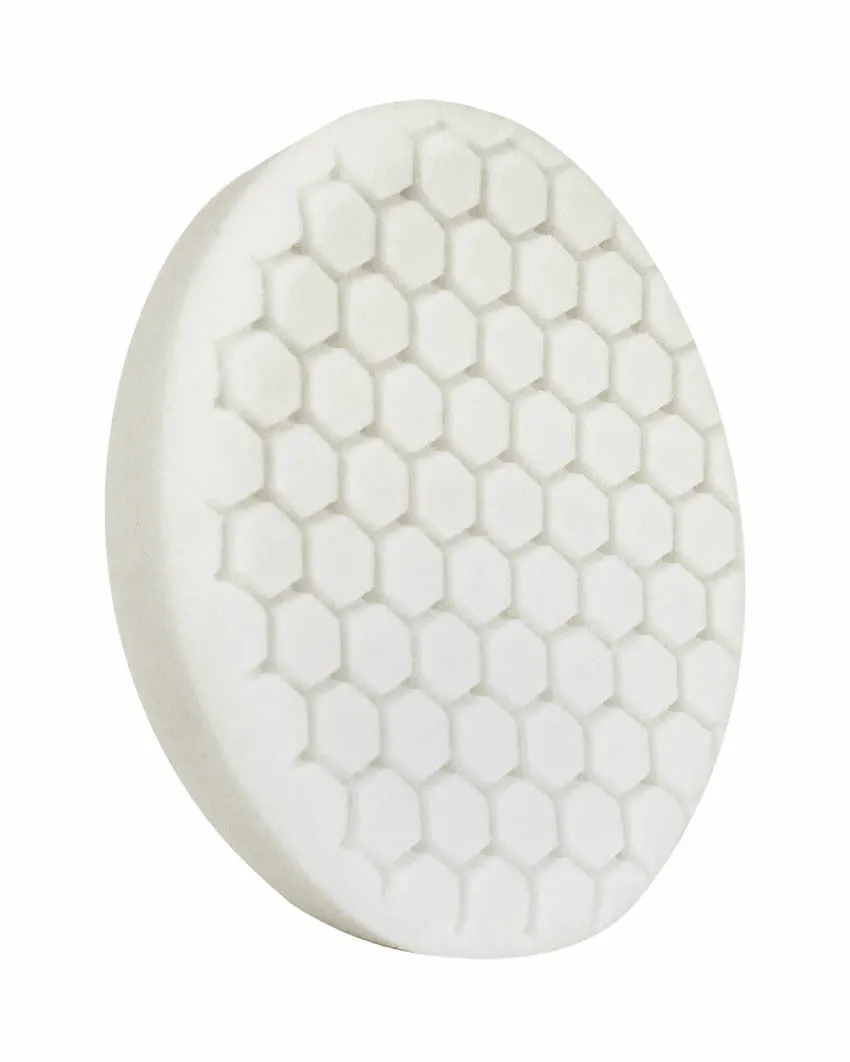 7.5" Euro White Polishing Hex Faced Foam Grip Pad™ with Center Ring Backing