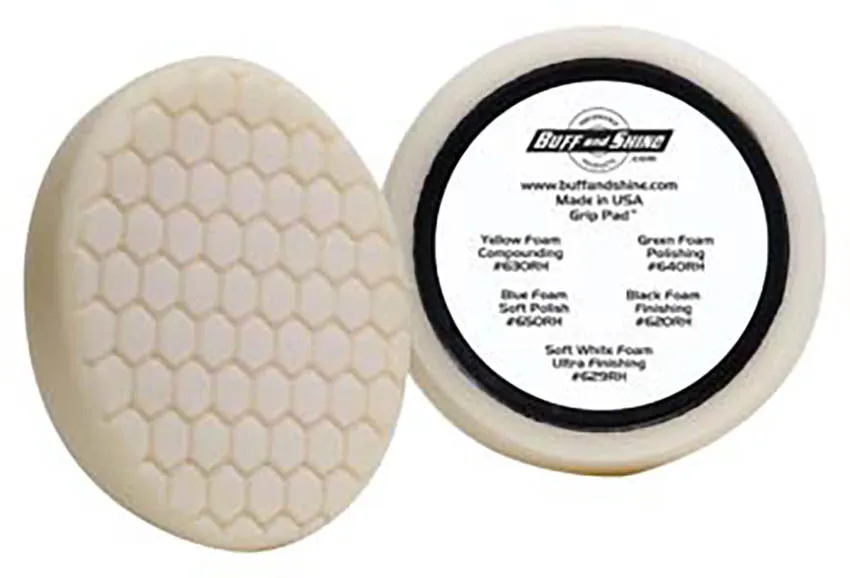 7.5" US White Ultra Finishing Hex Faced Foam Grip Pad™ with Center Ring Backing
