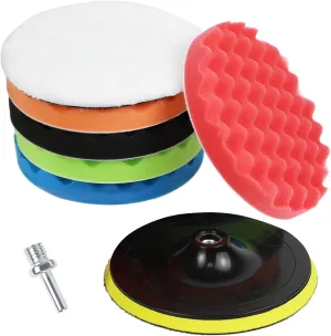 7PCS Buffing and Polishing Pad Kit, 7 Inch Foam Buffing Sponge Pads Kit with Backing Plate & Drill Adapter, Wool Polishing Pad for Waxing, Car Buffer Attachment for Drill