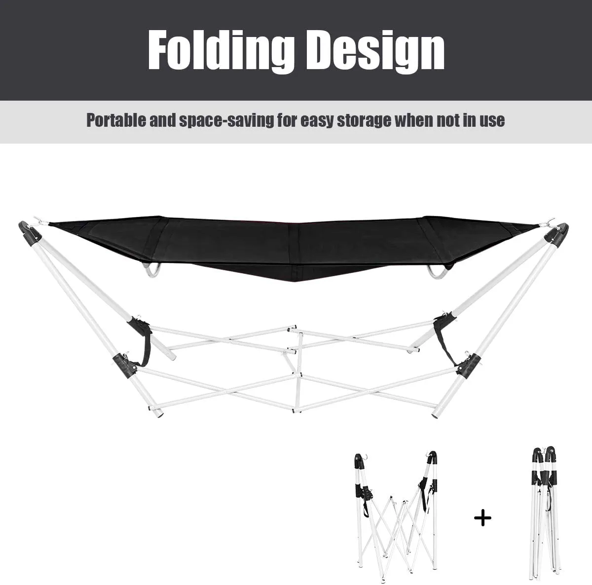 8 ft. Portable Folding Hammock Bed with Steel Frame and Carry Bag