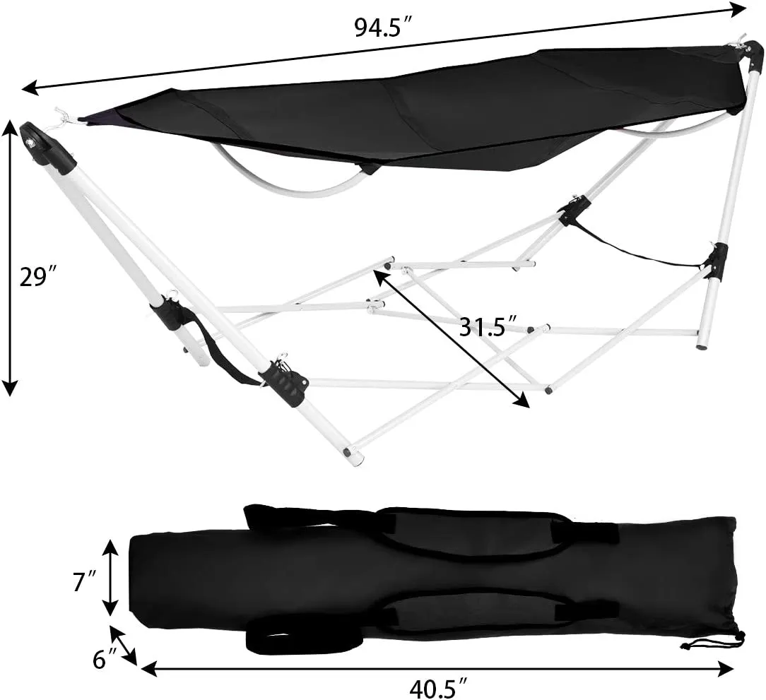 8 ft. Portable Folding Hammock Bed with Steel Frame and Carry Bag