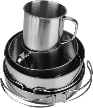 8 Piece Camping Cookware Set, Versatile Stainless Steel Outdoor Folding Pot Set Portable Lightweight and Compact Pot Set for Outdoor and Picnic
