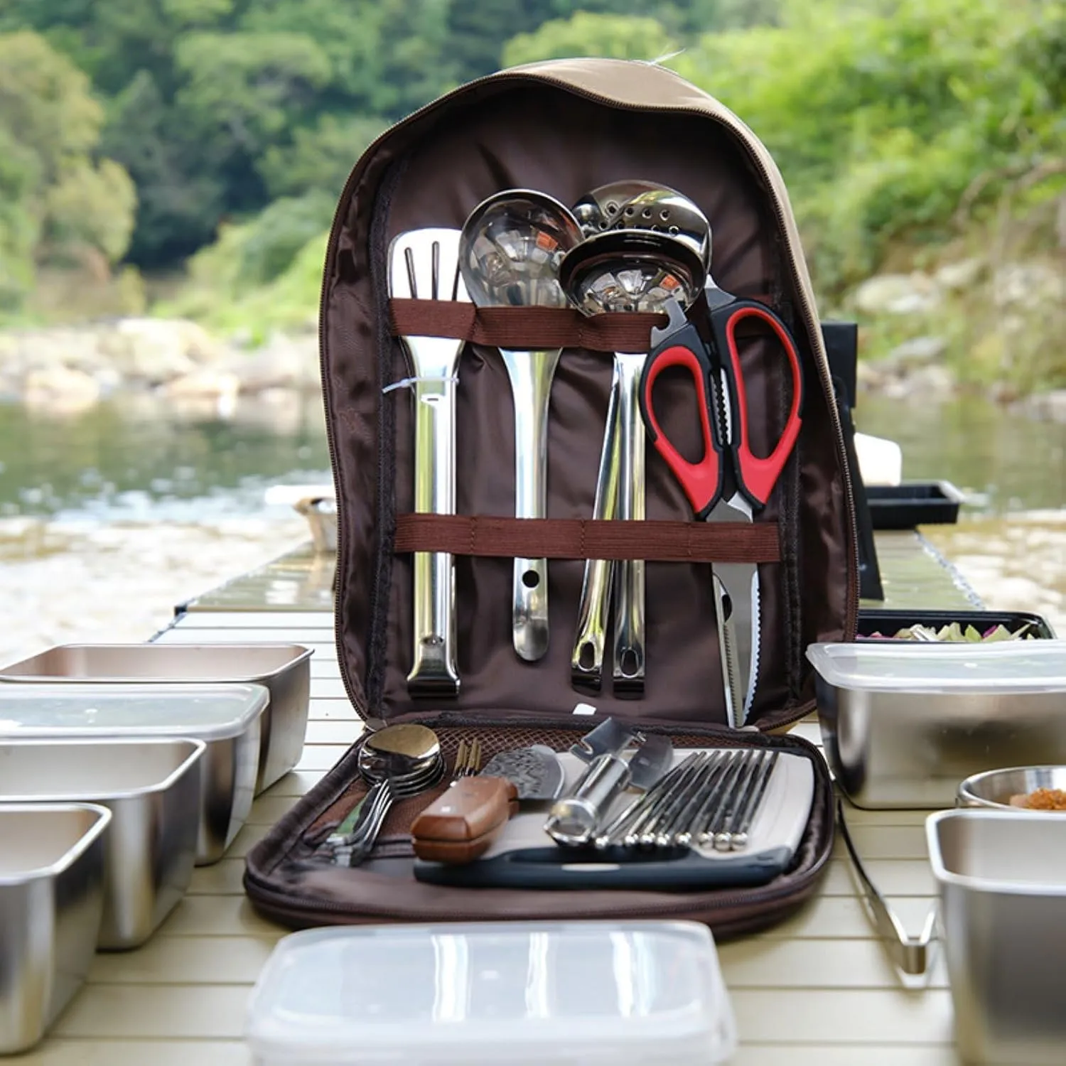 8/11 Pieces Stainless Steel Camping Cooking Utensils Set Cookware Kit with Storage Bag for Hiking, Picnic Travel