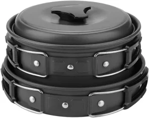 8PCS Camping Cookware Mess Kit, Backpack Camping Pot and Pans Set, Non-Stick Lightweight Pots Set, Portable Outdoor Cookware for Hiking, Picnic(Black)