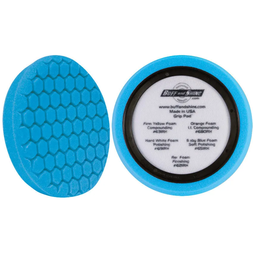 8" US Baby Blue Ultra Finishing Hex Faced Foam Grip Pad™ with Center Ring Backing