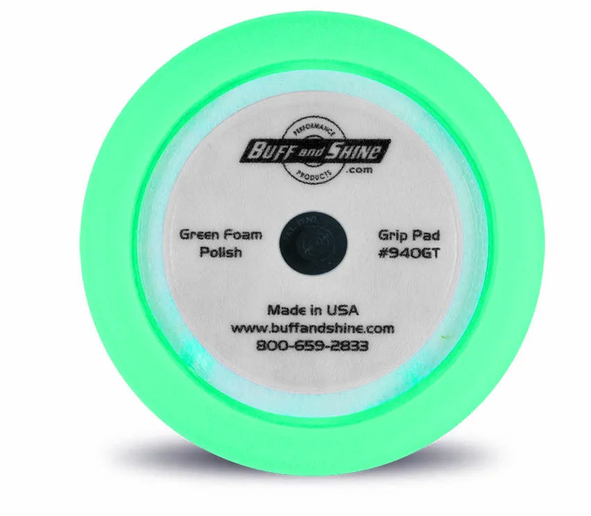 9" US Green Polishing Foam Grip Pad™ with Center Tee, Contour Edge