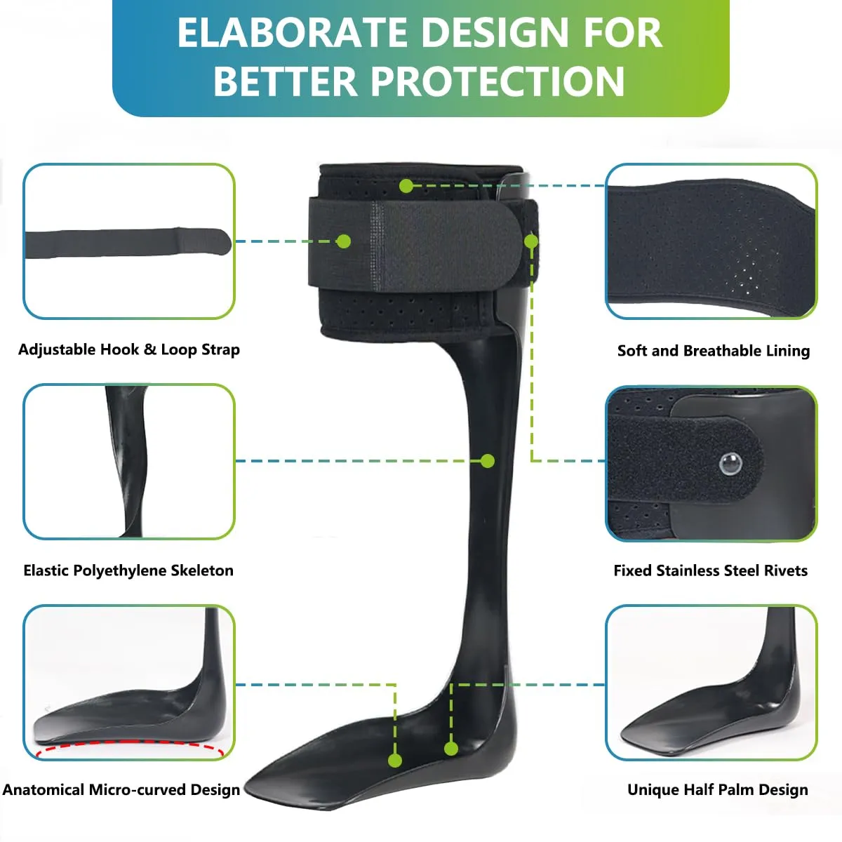 AFO Drop Foot Brace, Medical Ankle Foot Orthosis, Lightweight Foot Support Stabilizer, Drop Foot Postural Correction Brace for Men and Women (M-Left)