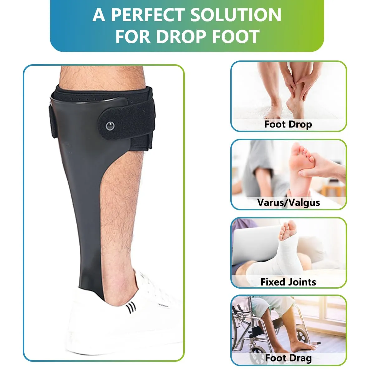 AFO Drop Foot Brace, Medical Ankle Foot Orthosis, Lightweight Foot Support Stabilizer, Drop Foot Postural Correction Brace for Men and Women (M-Left)