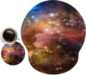 AIMSA Mouse Pad with Wrist Support, Ergonomic Wrist Rest Comfortable Gel Mouse Pad Non-Slip PU Base Memory Foam,Pain Relief Mousepad for Office Home Working Studying (Colorful Galaxy Nebula)