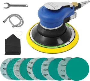 Air Random Orbital Sander Self-Vacuum with Hose and Dust bag by UPWOOD, Pneumatic Palm Sander Orbital Sander With 10 pcs Sandpapers for Auto Body Work, Woodworking (6 Inch-Vacuum Type)